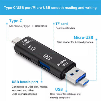 5 IN 1 Micro USB Type C TF Memory Cardreader